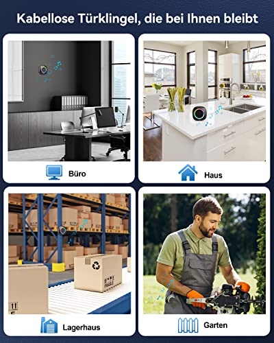 TECKNET Funkklingel, Kabellose Türklingel Batteriebetrieben mit RGB Licht, 60 Melodien, IP66 Wasserdicht Außen Haustürklingel Set, 400m Funk Reichweite Klingel Haustür Kit mit 4,5 Jahre Lebensdauer
