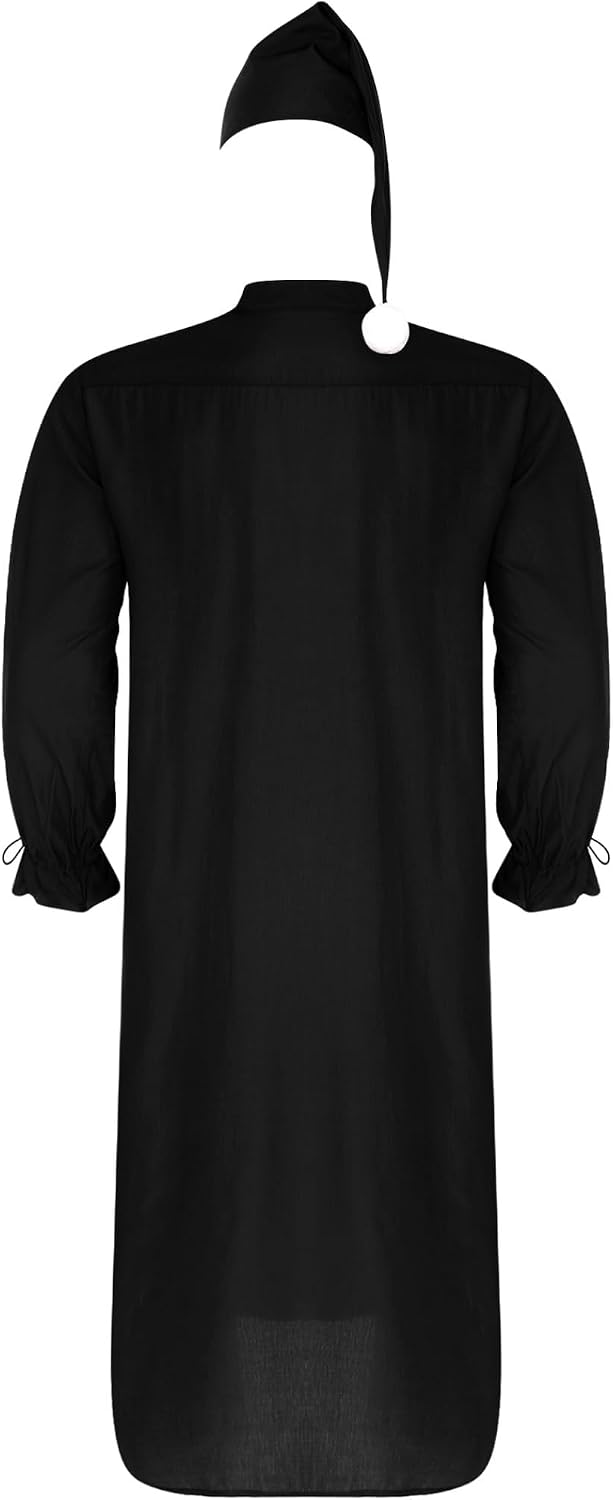 Men's Vintage Nightgown Sleep Robe Dress with Ruffled Trim Sleeping Hat & Drawstring Cuffs