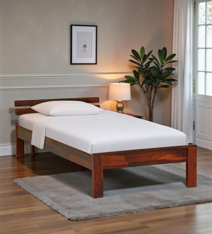 Solid Sheesham Wood Admire Single Bed Without Storage | Wooden Single Bed Cot Palang Furniture for Bedroom Living Room Home and Hotel (Honey Oak Finish)