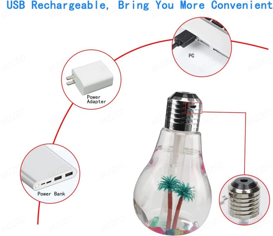 Yorten 400ml Colorful USB LED Night Light Bulb Mini Humidifier Micro Spray Hydrating Desktop Cool Mist Maker Sprayer Automatic Shut-Off Air Purifier for Home, Office, Bedroom 4