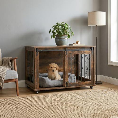 Cage pour chien double porte avec tablette supérieure et roulettes - 4