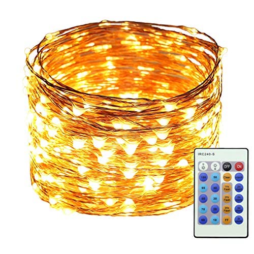 ErChen Strombetrieben LED Lichterkette, 50M 165 FT 500 LEDs-Plug in Dimmbare Kupfer Draht-Lichterketten mit 12V DC Adapter Fernbedienung (Warmweiß) Cover