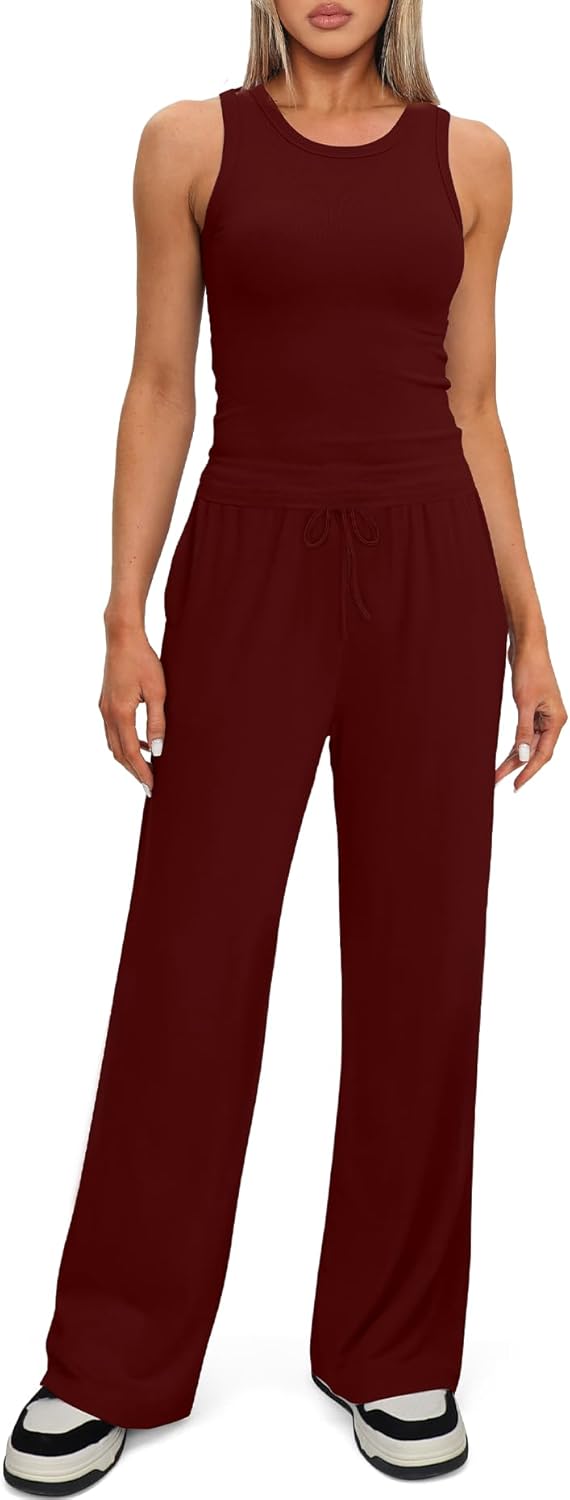 Darong Women's 2 Piece Outfits Lounge Sets Sleeveless Tank Tops Wide Leg Pants Sets Tracksuits Match Sets