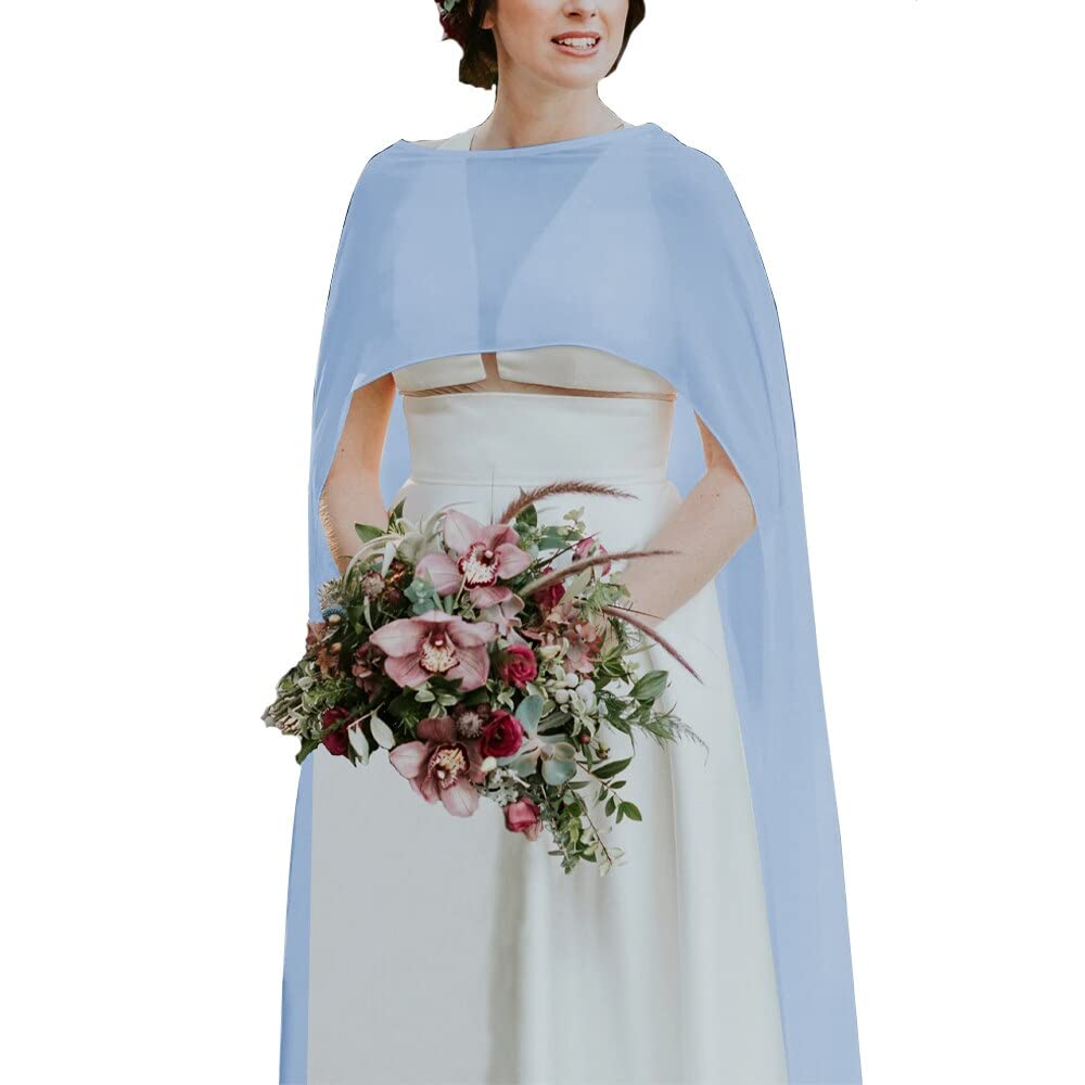 Cape de mariage en mousseline lavande col rond long châle haut bas pour robe de soirée de bal