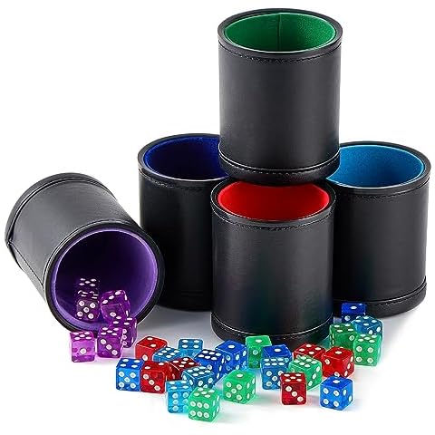 5 Pack Black PU Leather Dice Cups with Dices Cover