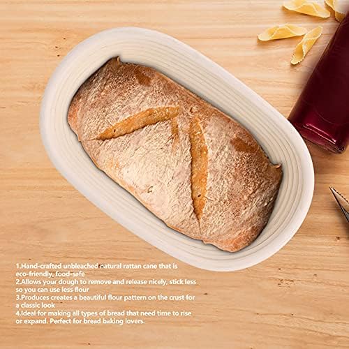 Oval Bread Proofing Basket Handmade Unbleached Natural Rattan Cane Proofing Basket Set Banaton Towel for Baking Oval Proofing for Sourdough Bread Making Starter Jar Kit(21x14x8cm)