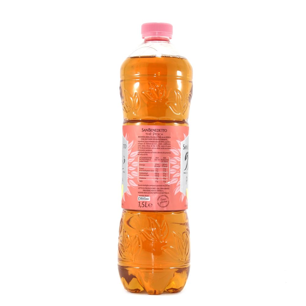 San Benedetto the pesca 6x 1,5 L, thé glacé le «Peach Pet jetable, thé glacé rafraîchissant, sans conservateurs et colorants artificiels + Italian Gourmet polpa 400g
