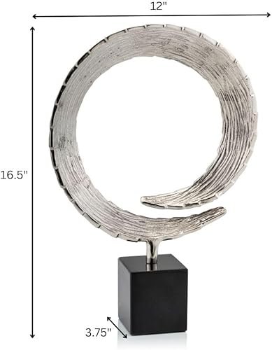 Miniatura 2 de Modern Day Accents Escultura de cola 4100 Cola LG en mármol, escultura de círculo grande, escultura artística plateada, esculturas abstractas para