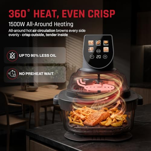 Image of Domestica Aerion Air Fryer | Pure Glass Visible Cooking | 4L + 1.5L Dual Bowl | 5 in 1 Airfry, Bake, Recrisp, Keep Warm | Dishwasher Safe | Soft Touch Button Controls | 1500W | 1 Yr Warranty