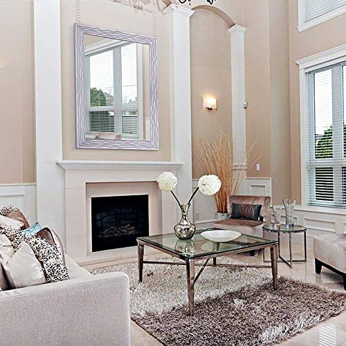 Chende Large Wall Mirror For Dining Room Decor, 41"X30" Silver Accent Mirror With Wave-Shaped Design Frame, Rectangle Wood Mirror For Bathroom, Horizontal Or Vertical Hanging #TOP7