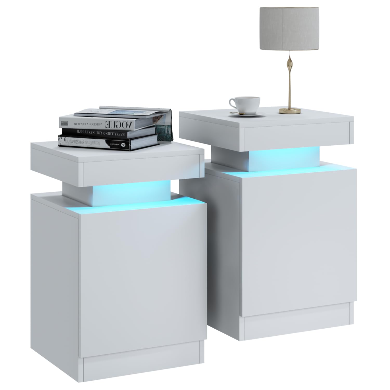 Sonegra Set of 2 Nightstand, White, with 24 Color LED Lights