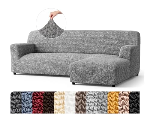 Paulato BY Ga.I.Co. Stretch Sectional Sofa Slipcovers 1-Piece Non-Slip – Elastic L Shape Couch Cover – Soft Furniture Protector Washable – Ash (Right-Facing Chaise 70"-145" Wide)