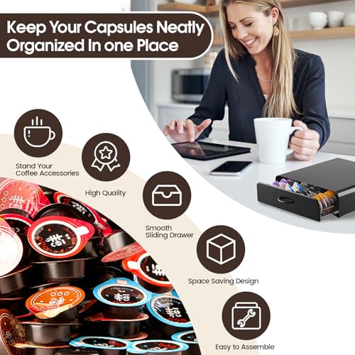 Miniatura 5 de Ucamp Soporte Para Cápsulas De Café,Soporte Organizador,Dispensador Capsulas Compatible,Cajón Para Almacenar Cápsulas Capacidad 64 ,Soportes Para Cápsulas De Café,Organizador De Encimera