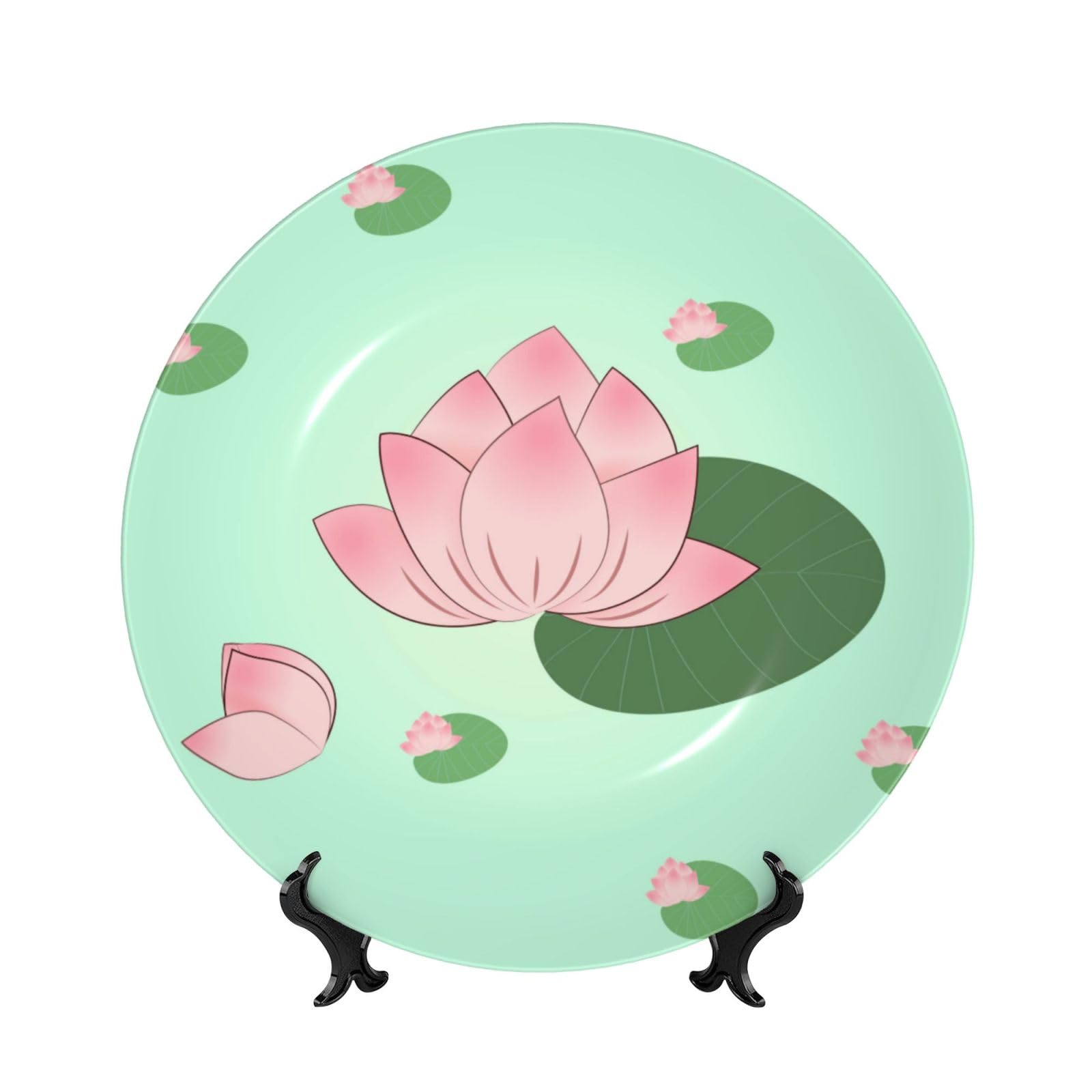 SXZVVBN Lotus flowers waiting to bloom Bone China Decorative Plate Art with Stand Removable Adhesive Hanging for Home Office 10in（25cm）