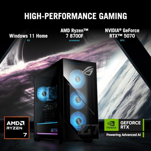 Image of ASUS ROG GM700 (2026) Gaming Desktop PC, AMD Ryzen 7 8700F Processor, NVIDIA GeForce RTX 5070, 1TB M.2 NVMe PCIe 4 SSD, 32GB DDR5 RAM, Windows 11 Home, GM700TZ-PS776