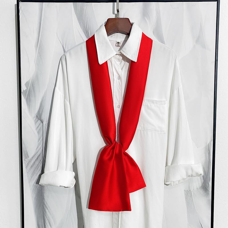 Long Satin Scarf Solid Color Neckties Neck Scarf Belt for Women3