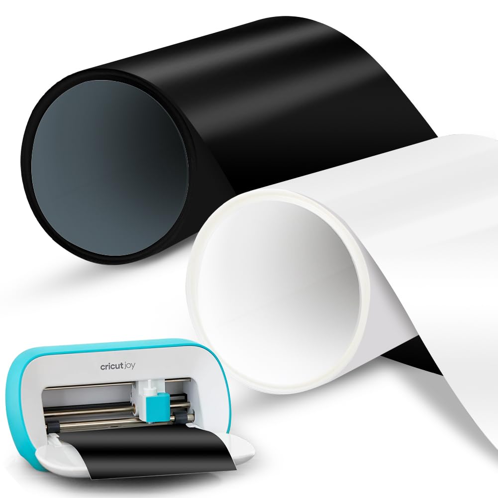 Smart Iron On per Cricut Joy, 2 rotoli di pellicola per plotter in tessuto bianco e nero 14 x 200 cm, pellicola flessibile per plotter in tessuto per stirare per T-shirt fai da te, felpe, stoffe