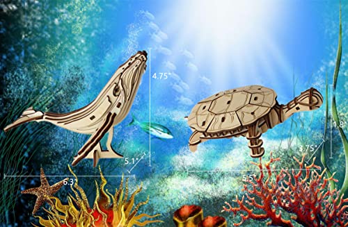3D Wooden Sea Animal Puzzle - 6 Piece Set Wood Sea Animals Skeleton Assembly Model Kits - Wooden Crafts Diy Brain Teaser Puzzle - Stem Toys Gifts For Kids And Adults Teens Boys Girls #TOP3