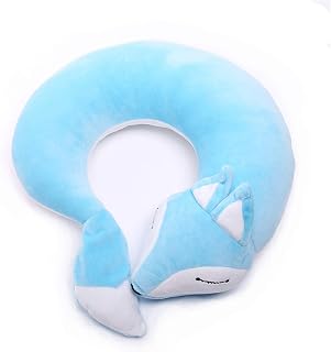Travel Pillows Planes Fox Animal U-Shaped Neck Pillow Plush Fur Warm Cartoon Comfortable Luggage Pillow for Airplanes Car Train (A-Blue)