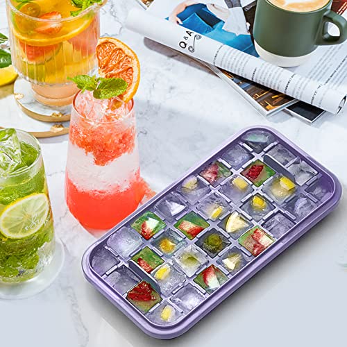 Ice Cube Tray With Lid And Bin, 2 Pack Ice Cube Trays For Freezer, 64 Pcs Ice Cube Mold (Purple) #TOP5
