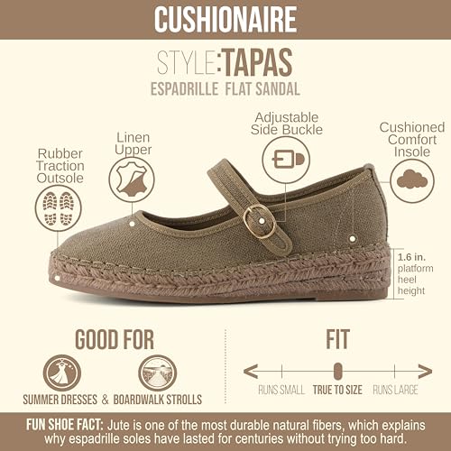 CUSHIONAIRE Tapas Canvas Mary Jane Flat Espadrilles for Women, Cushioned Comfort Closed Toe with Adjustable Strap, TAUPE 7.5 by CUSHIONAIRE - Used condition - Image 4