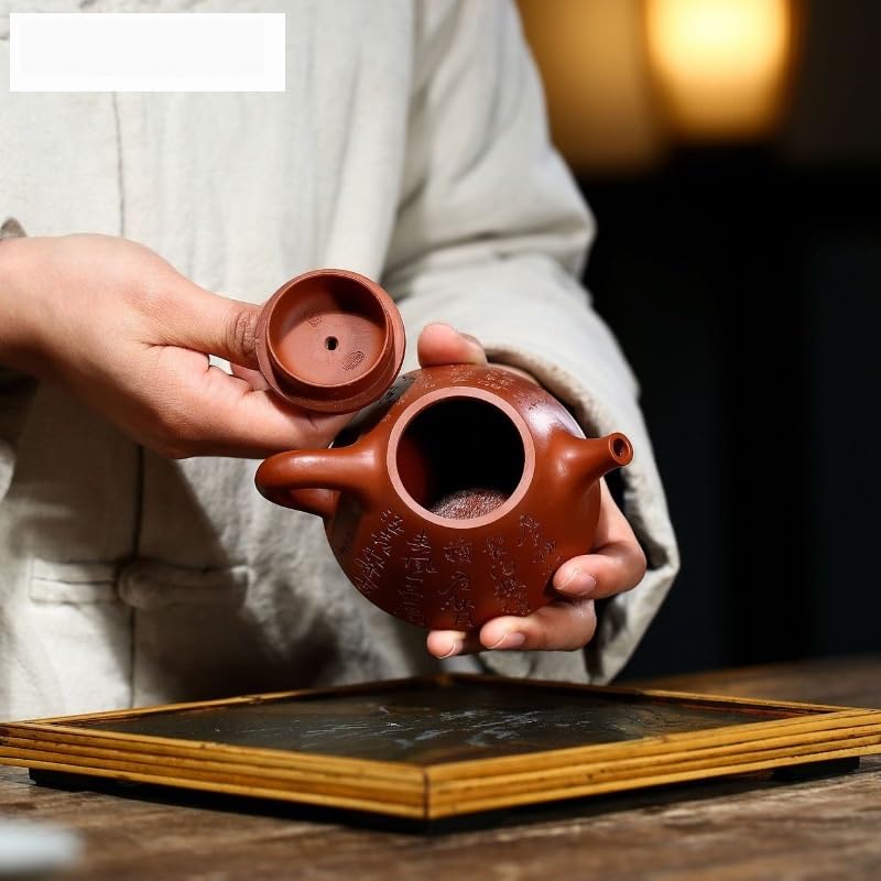 Tetera hecha a mano de 130 ml, de arcilla morada, hecha a mano, con colador, juego de té Zisha, tetera de cerámica multifuncional para preparar té de hojas