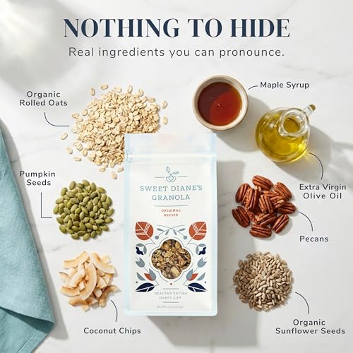 Image of Sweet Diane's Granola - Standard Size (12 oz): Organic, Low-Sugar, High-Fiber, Gluten-Free, Vegan, Delicious Breakfast and Snack Topper (Classic Size, Original Recipe)