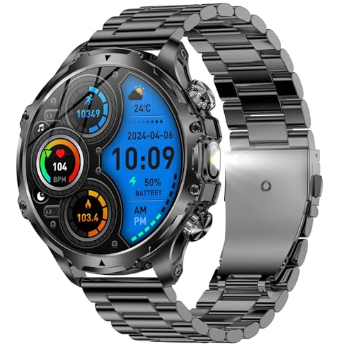AMOLED Smartwatch con Chiamate 2025 Nuovo Orologio Fitness con Monitor Temperatura Corporea Sonno e Cardiofrequenzimetro SpO2 Sportivo 3ATM iOS Android uomo 1.85 pollici bluetooth nero