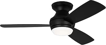 Generation Lighting | 3IKR44MBKD | Ikon 44" Dimmable Integrated Led Indoor Midnight Black Hugger Ceiling Fan with Light Kit, Remote Control and Manual Reversible Motor
