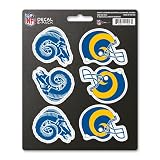 FANMATS 39532 NFL - Los Angeles Rams Decal 6-pk - Works On Hard Surfaces - for Homes, Cars, Trucks, SUVs, Personal Items, Laptops, Cell Phones | Blue | 5” x 6.25” | 6 Various Logos/Wordmark