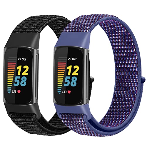 Financingpig コンパチブル Fitbit Charge 5 バンド 柔らかい 通気性 軽量 調整可能な伸縮性ベルト交換用ベルト 女性と男性に向け