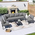 Kurapika 7 Pieces Metal Patio Furniture Set Modern Metal Outdoor Conversation Sets, Patio Sectional Sofa w/5 Inch Cushion and Coffee Table, Grey