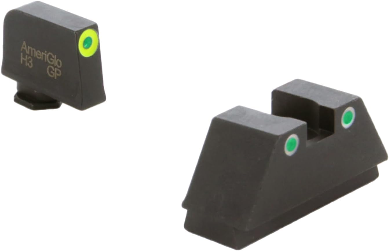 AMERIGLO Optic Compatible Sight Set for Glock - XL Tall Green Tritium LumiGreen Outline .315" Front, Green Tritium White Outline .394" Rear