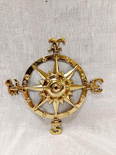 DRH Small Brass Compass Rose Nautical Wall Plaque - Nautical Beach House Wall Art - Wall Medallion - Decorative Round Wall Décor - Brass Farmhouse Decor Indoor or Outdoor Sign - Thumbnail 2