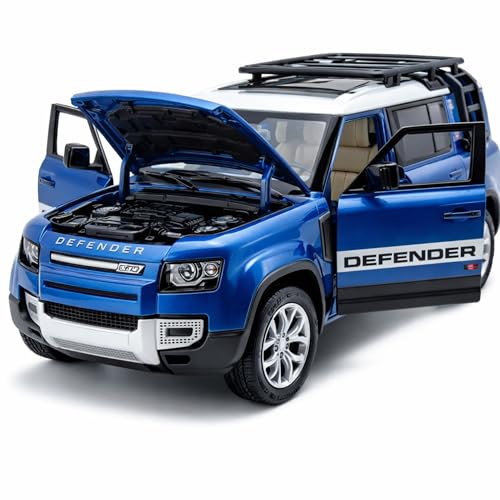 Image of Land Rover Defender 110 2020 1:24 Scale Die-Cast Car Model Blue - All Four Doors Open Engine Hood Roof Rack Pull-Back Alloy Modern SUV Collectible