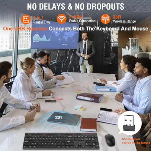 Image of Wireless Keyboard and Mouse Combo, EDJO Silent Full Size USB Keyboard Mouse, Gaming Keyboards, Numeric Key Pads, Replacement Keyboards for Laptops (Black)