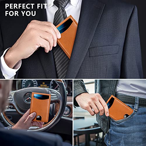 nuoku Slim Wallet for Men, Mens Wallet with Cash Strap, Bifold RFID Blocking Aluminum Credit Card Holder for Men (Brown)3