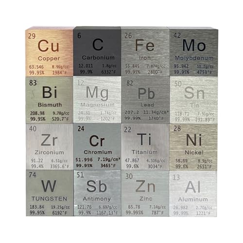 Image of 16 Pcs Element Cube Set 0.39 Inches(10mm),Density Cube Set for a Periodic Table of Elements Collection -Copper Iron Zinc Titanium Aluminum Bismuth Tungsten Chromium. 0.39 in Pure Tungsten Cube