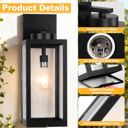 Image of 20 inch Large Outdoor Wall Lights with Closed Bottom, Black Outdoor Wall Sconce | Waterproof Exterior Lighting Fixtures Modern Porch Wall Lantern, Outdoor Light Fixture Coach Light for House, E26, 2-Pack
