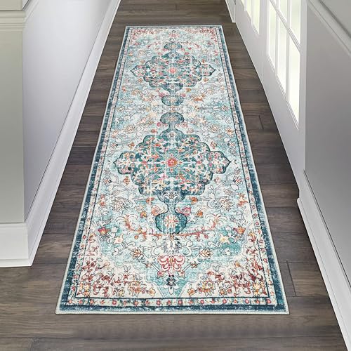 Pauwer Hallway Runner Rug 2x6, Washable Non Slip Boho Kitchen Runner, Teal