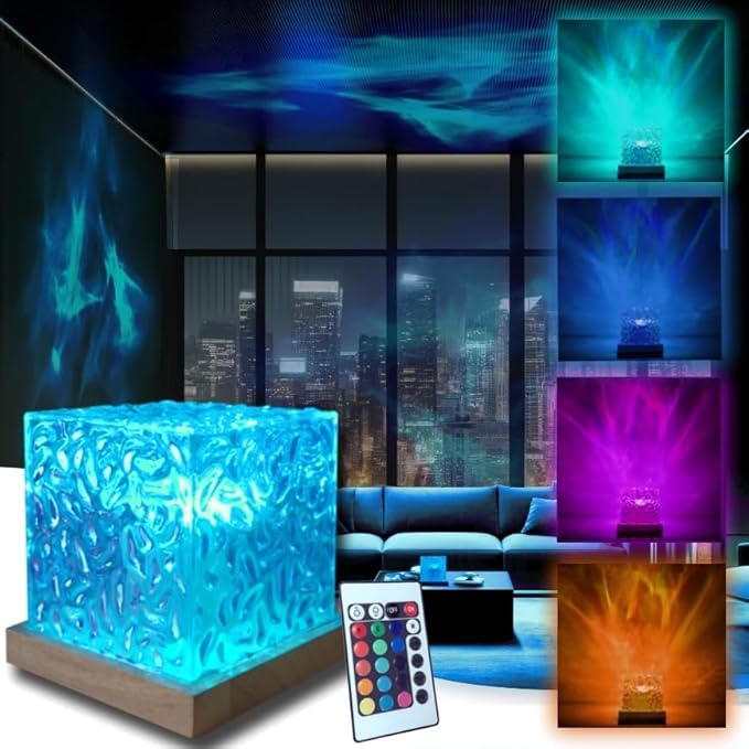 Ocean Wave Light Projector | Northern Lights Aurora & Crystal Ripple Lamp | Ocean Mood & Night Light with Remote Multi-Mode Moving Waves & Aurora Effects for Bedroom Living Room & Romantic Ambience