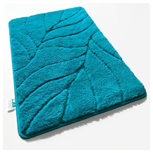 Floordirekt Badteppich - extra flauschig & schnelltrocknend - Badezimmerteppich mit rutschhemmender Rückseite - Badematte Duschvorleger (Maris) (Türkis, 80 x 150 cm)