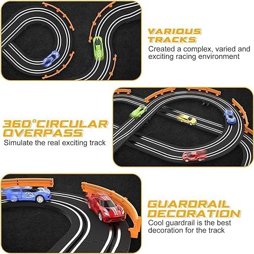 GORMERY Slot Car Race Track Sets for Boys Kids High-Speed Battery or Electric Race Car Track with 4 Cars, Dual Racing Game 2 Controllers Lap Counter Circular 3