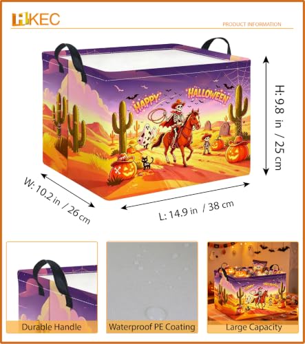 Image of Rectangle Storage Basket with Handles,Collapsible Storage Bin,Books Box,Gift Basket(Cowboy Halloween)