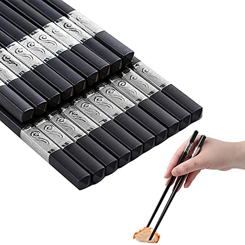 10-Pairs Fiberglass Chopsticks, Reusable chopsticks, Metal Chopstick, Chinese Classic Style for Kitchen, Dining Room, Gourmet, Noodles (silver)