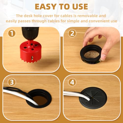 Image of Desk Grommet 2 Inch (50 mm) 8 Pieces, Desk Hole Cover for Cables Black, ABS Plastic Grommet Hole Cover with Hole Saw for Wires Cables Through the Countertop by XIOGZAXI