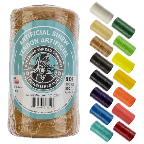 Gudebrod Sinew 8oz 900ft (300yd) Natural 5ply 70lb Test Made in USA | Artificial Sinew | Waxed Thread | Beading Thread