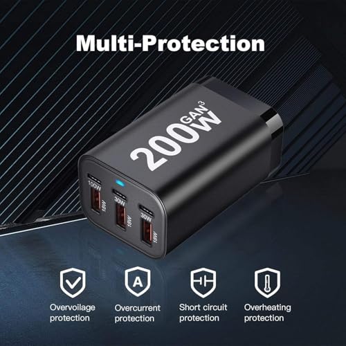 Image of CUBONIC 200W GaN Charging Station, 6-Port Desktop Charger with 3 USB-C & 3 USB-A Ports, Multi Device Charging Hub for Laptops, Smartphones, Tablets, Wearables & USB Powered Electronics