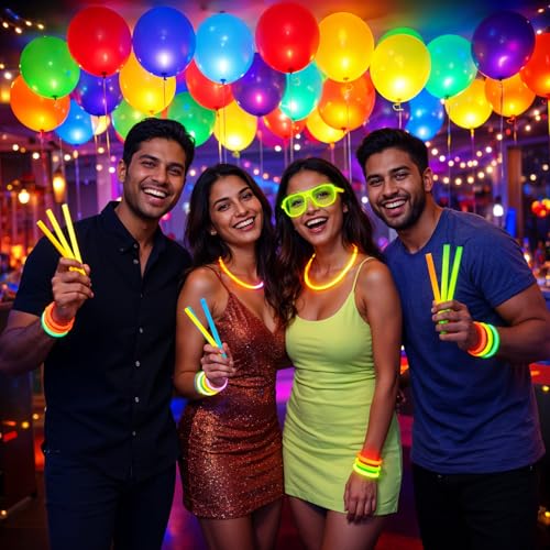 Image of Party Propz Glow Balloons With Glow Sticks - 70 Pcs Glow balloons for birthday decoration | Multicolor Glow-in-the-dark | Glow's Sticks For Kids & Adults | Balloon For Decorations (Latex)