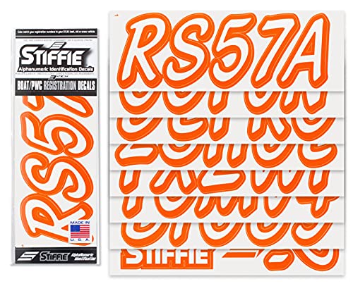 Image of STIFFIE Whipline Solid White /Orange 3 inch Alpha-Numeric Registration Identification Numbers Stickers Decals for Boats & Personal Watercraft